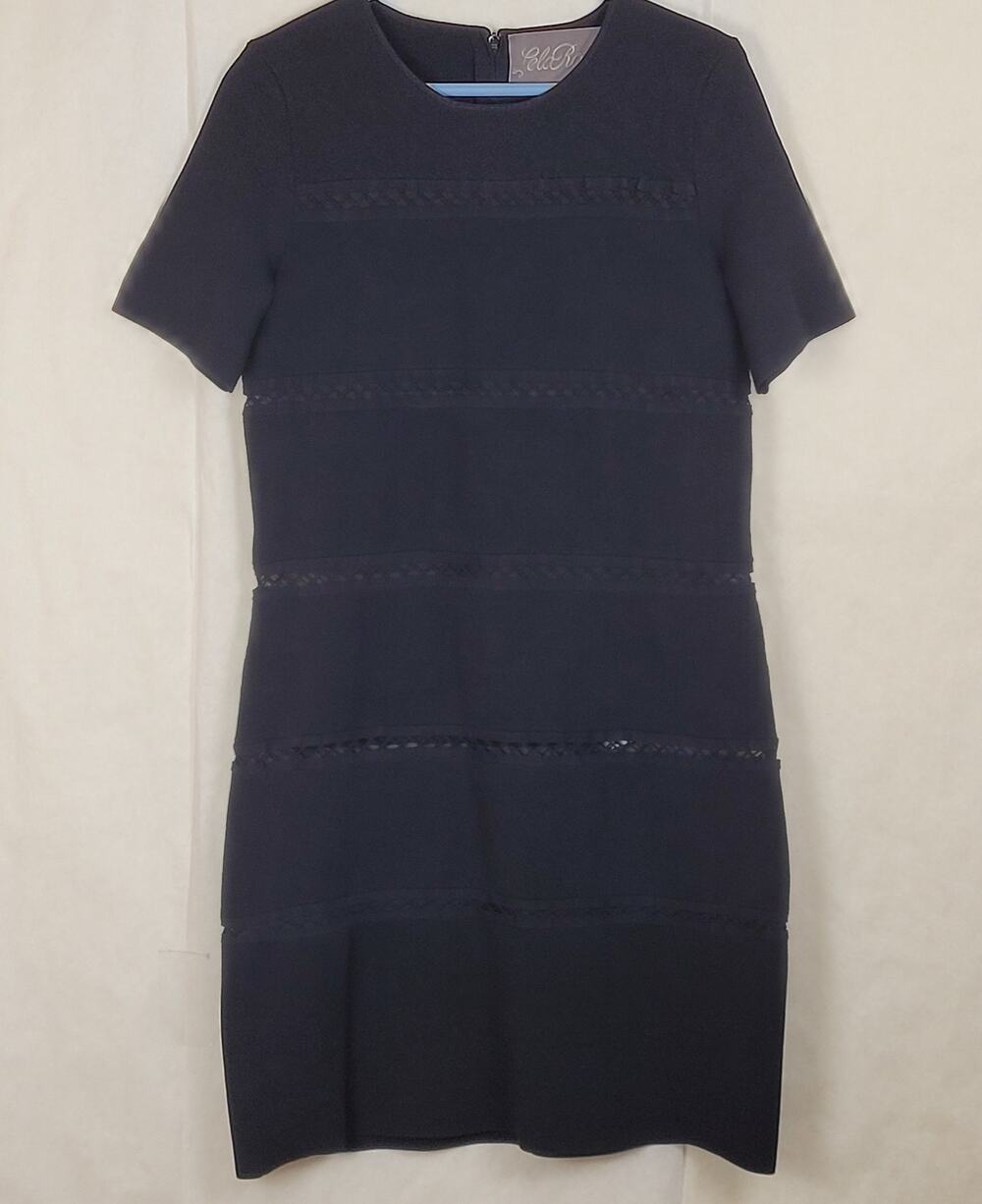 Lela Rose black sheer detail stretch heavy knit cocktail dress Size XL Minimal